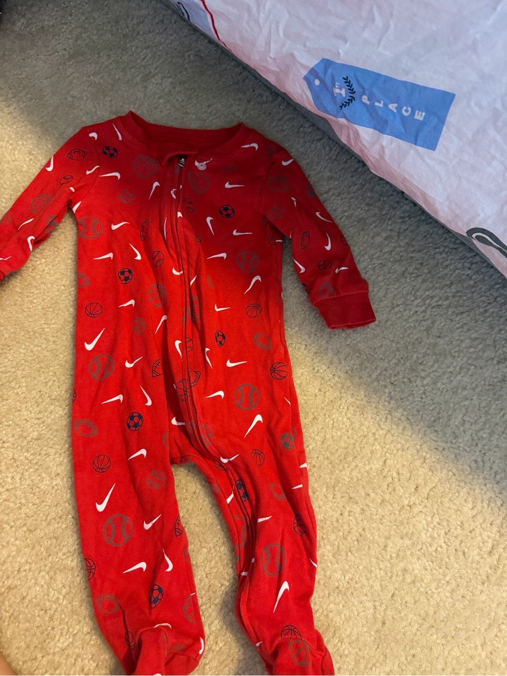 Nike Red Kids' Footed One-Piece with Sports Print